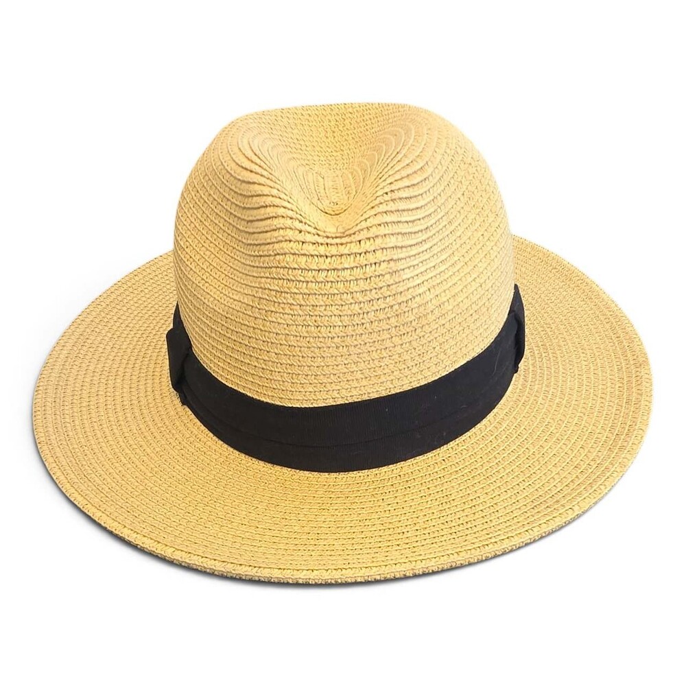 Solar Escape One Size Tan Paper Sun Hat with Black Band